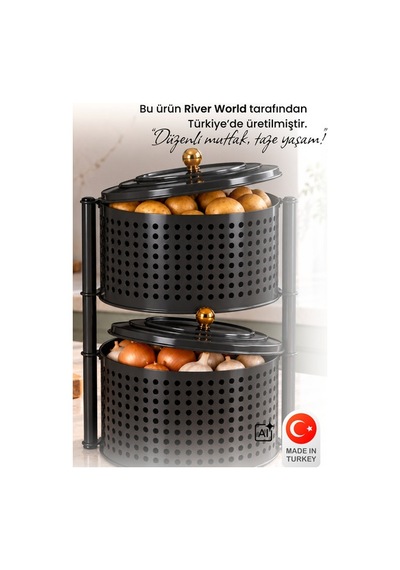 River World Siyah Renk 2 Sabit Bölmeli Tekerleksiz Metal Sebzelik Çok Renkli