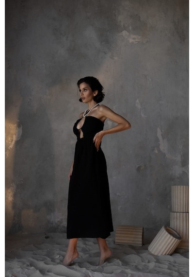 Mai Collection Mai Studios Co. Mykonos Siyah Müslin Elbise Siyah