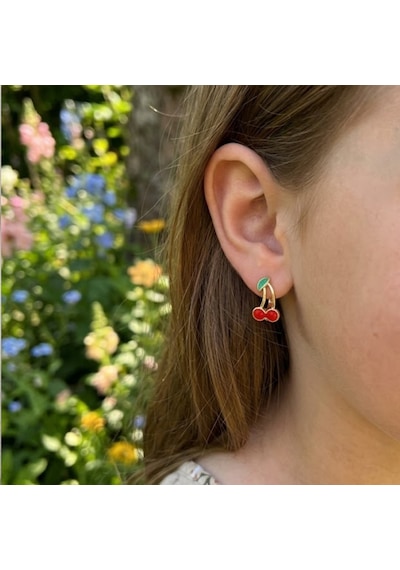 Lente Aksesuar Çocuk Kiraz Model 14 Ayar Altın Kaplama Cerrahi Çelik Küpe