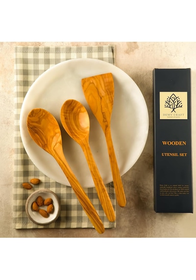 Ayrex El Yapımı Zeytin Ağacı Mutfak Seti 3 Parça Doğal Ahşap Kaşık Ve Spatula Seti 30 Cm Diğer