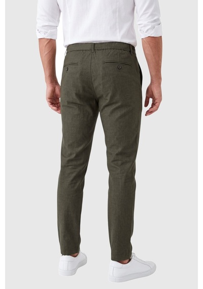 Rizzup Erkek Slim Fit Kırçıllı Haki Kumaş Pantolon İpli Esnek Bel Likralı Spor Şık Pantolon 2700252
