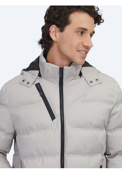 Kip Bej Regular Fit Kapüşonlu Casual Dokuma Mont