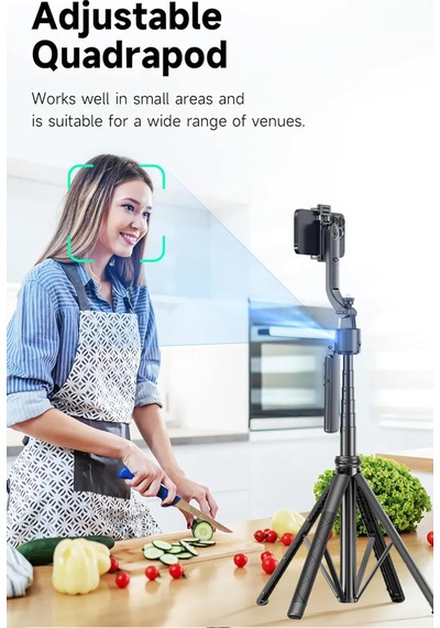 Aı Yüz Takipli Selfie Çubuğu, 163 Cm Uzunluk, 4 Ayaklı Tripod, 360 Dönebilen Gimbal, Siyah