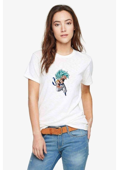 Anime Dragon Ball Z Son Goku Baskılı Beyaz Kadın Tshirt