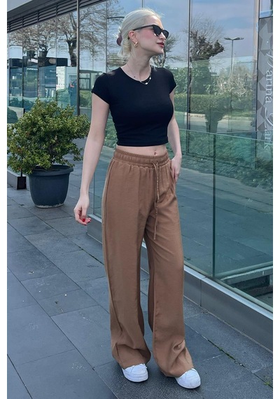 Madmext Camel Geniş Paça Kadın Pantolon Mg1982 Camel