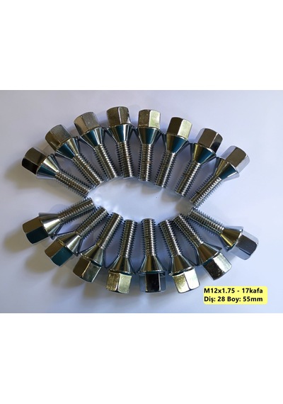 Bijon Takımı Krom Kaplı M12x1.75 - Aa 17mm Diş/boy 28/55mm, 16 Ad