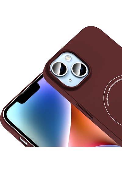 Maks Technology iPhone Uyumlu 14 Kılıf M-safe Şarj Özellikli Kamera Korumalı Mkst Elio Sert Pc Kapak - Bordo