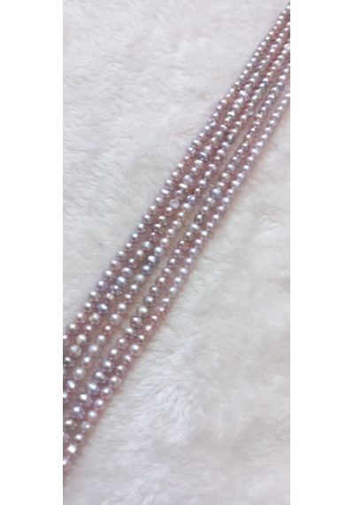Pastel Pembe Lavanta Kum İnci Kolye 3-4 Mm 5 Dizi 35 Cm İnce Klipssiz Mor