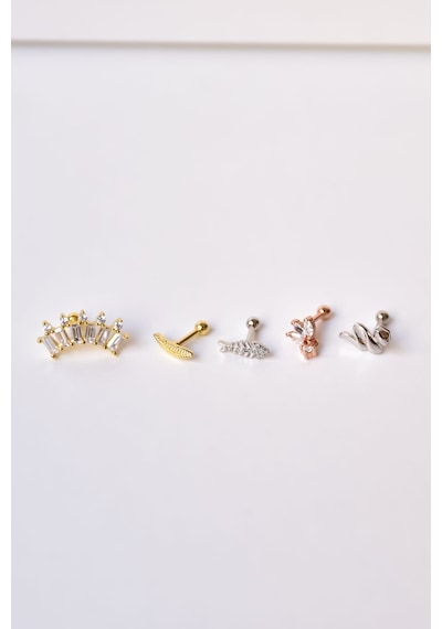 Çelik Gold-rodyum Kaplama Çelik Tragus 5'li Küpe Kombin4 Çok Renkli