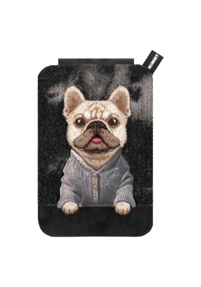 Özel Seri Köpek Figür Telefon Standı Manyetik Cüzdan Nimmy Magsafe Siyah Bulldog 3d Nakışlı Stand