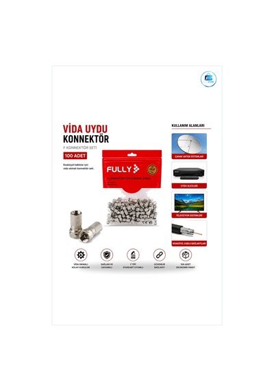 Vida Tipi Uydu Konnektör 100'lü F Koaksiyel Kablo Vidalı Seti Bağ