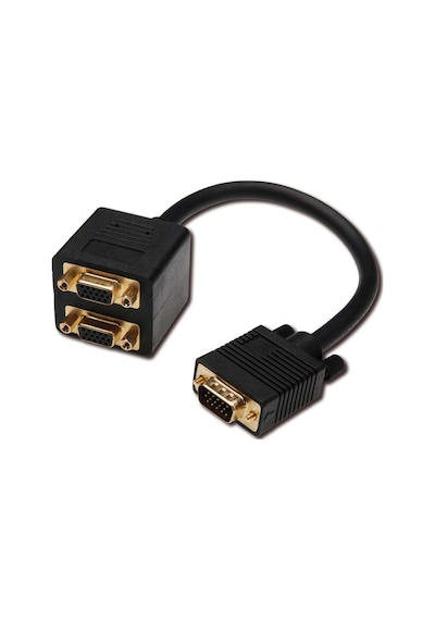 VGA Y Splitter Kablosu, 1 x  HD15 erkek - 2 x HD15 dişi yuva, 0.