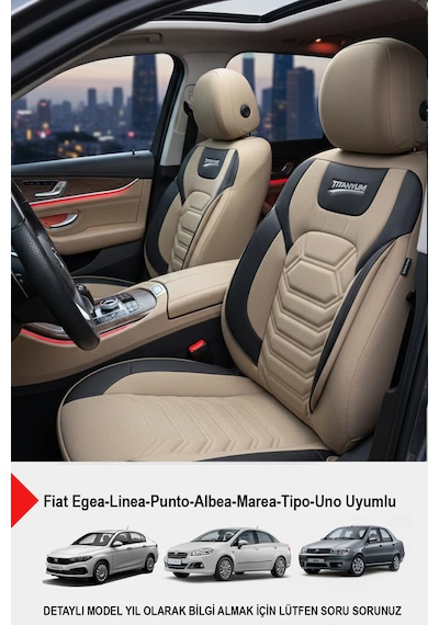 Titanyum Serisi Lüks Keten Oto Koltuk Kılıfı Fiat Egea-linea-punto-albea-tipo-uno Uyumlu Bej