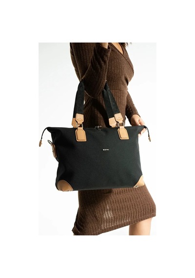 Just Polo Kadın Büyük Valiz Boy Ayarlanabilir Askılı Lüks El Ve Omuz Çantası Shopper Ebat: 33 X 40 Cm Siyah - Taba