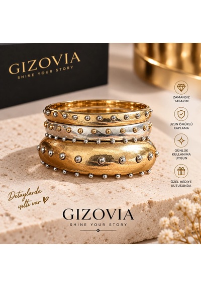 Gizovia Roma Işıltısı Gold & Silver Üçlü Bileklik Seti Altın - Gümüş