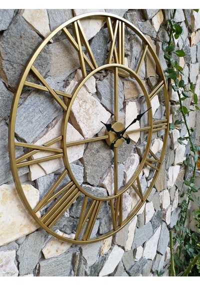 Otantik 7610G Dekoratif Duvar Saati Roma Rakam Altın Ferforje76Cm Altın