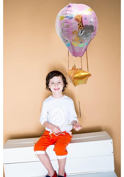 22 İnç Pembe Renk Safari Uçan Balon Temalı Folyo Balon 88-28 Cm Pembe