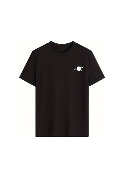Noıssey Siyah Gezegen Satürn Baskılı Bisiklet Yaka Kısa Kollu Kadın