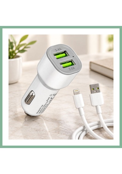 Bşkvirgo Araç Çakmaklık Çift Usb Hızlı Şarj Başlığı Ve Lightning Kablosu Bsk2026 Standart