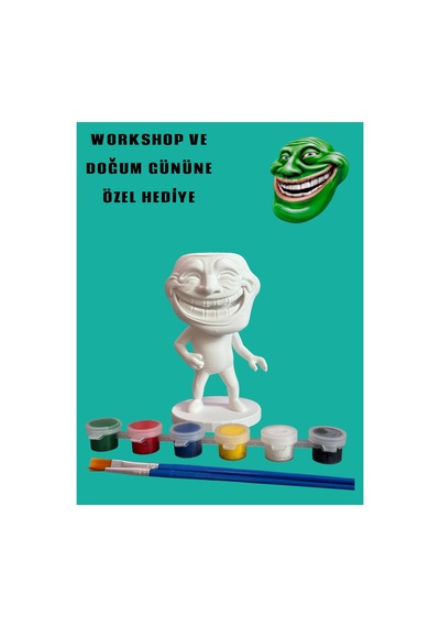 3d Troll Face Figür Boyama Seti - Kendin Boya Hobi Ve Etkinlik Seti - Akrilik Boya + 2 Fırça