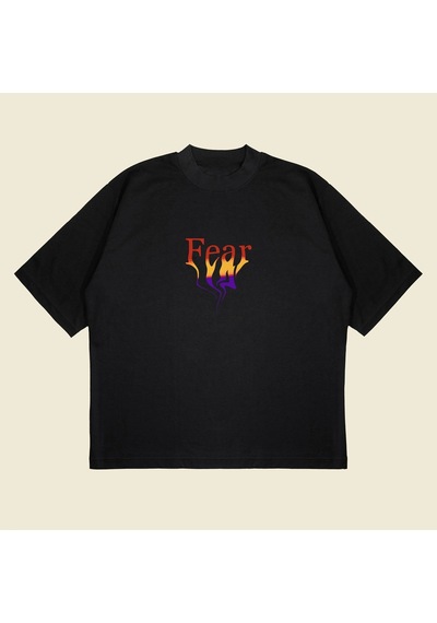 Startmore Fear Baskılı Oversize Unisex Pamuklu Nefes Alan Kalın Kumaşlı Siyah