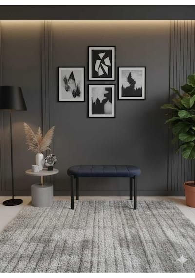 Özcan Metal 90 Cm Metal Ayaklı Puf Bench Antre Salon Mutfak Yatak Odası Balkon Puf Lacivert