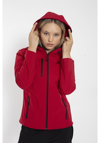 Crozwise Bayan Kapşonlu Softshell Mont Kırmızı
