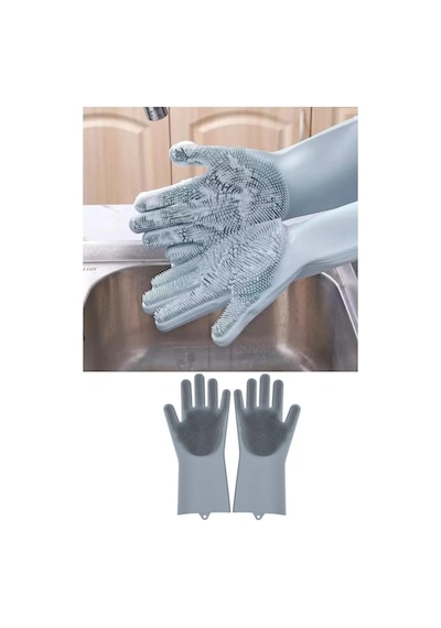 Tırtıklı Sihirli Bulaşık Eldiveni Mutfak Banyo Temizleme Fırçası Gri