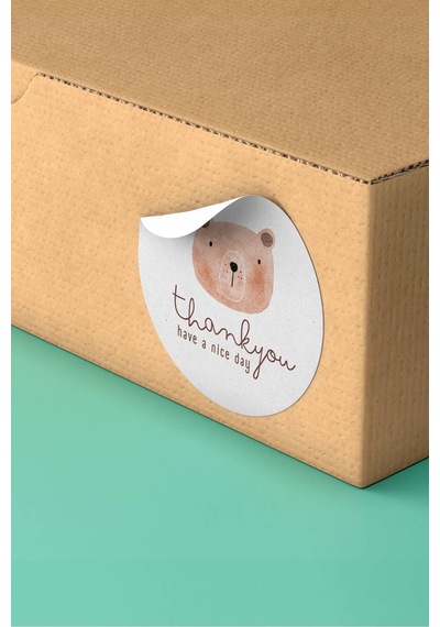 Ayılı Thank You Have A Nice Day Sticker 3x3cm St2194 Çok Renkli