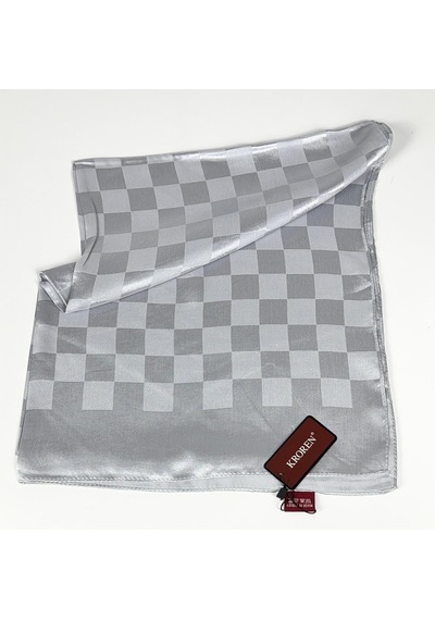 Kroren Krep Jakarlı Dama Desen Şal - 70 X 190 Gümüş