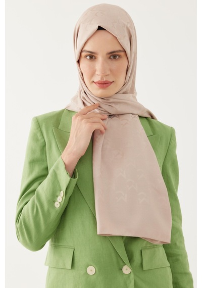 Mirsoy Scarf Mc Desen Parlak Jakar Şal - Krem Krem