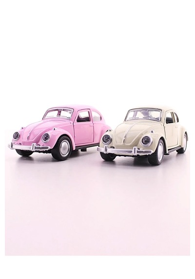 Mobgift 2'li Set Beyaz Pembe Metal Vosvos Araba Büyük Boy 12cm