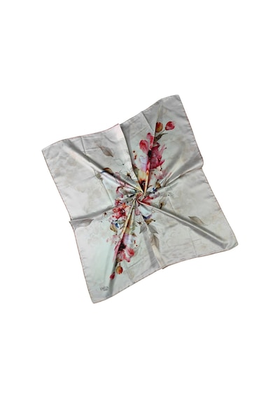 Mim Eşarp Emilya Rayon Çiçek Desenli Eşarp 90x90 Cm Beyaz - Gül Kurusu