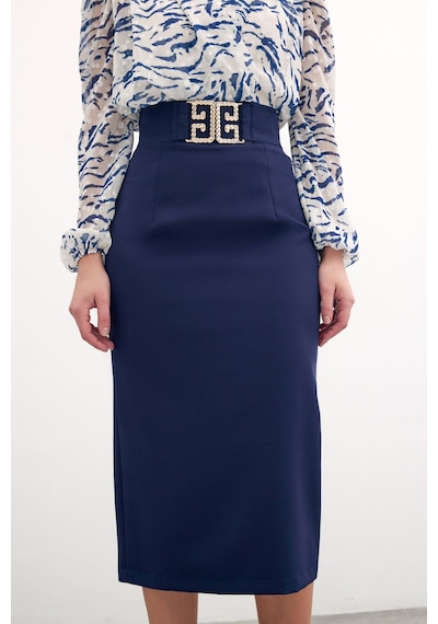 Sateen Aksesuar Detaylı Kalem Etek - Lacivert-134228 Lacivert