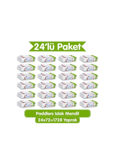 Islak Mendil 1728 Yaprak (24 Paket x 72’li) Koli - Yumuşak Dokulu %0 Paraben