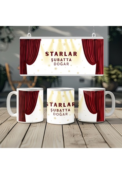 Starlar Şubatta Doğar Sahne Perdesi Ve Işıklı Kupa Bardak - Kadın Ve Erkek Doğum Günü Hediyesi Beyaz