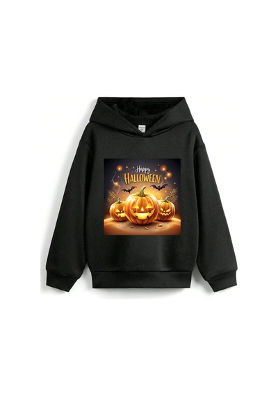 Stil X Halloween - Cadılar Bayramı Baskılı, Kapüşonlu Çocuk Sweatshırt, 3 İplik Şardonlu Siyah-5 Stil X Halloween - Cadılar Bayramı Baskılı, Kapüşonlu Çocuk Sweatshırt, 3 İplik Şardonlu Siyah-5