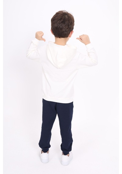 Toontoy Kız Çocuk Relax Fit Kapüşonlu Cepli Baskılı Sweatshirt - 2 İplik Ekru