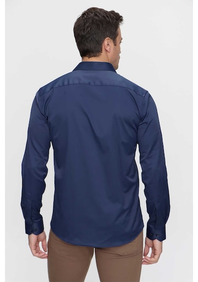 Morven Erkek Lacivert Slim Fit Dar Kesim Düz Sert Yaka Uzun Kollu Gömlek Lacivert