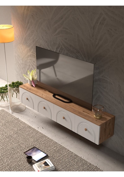 Bohem Şık 180 Cm 4 Kapaklı Mdf Kapak Duvar Tv Ünitesi ceviz