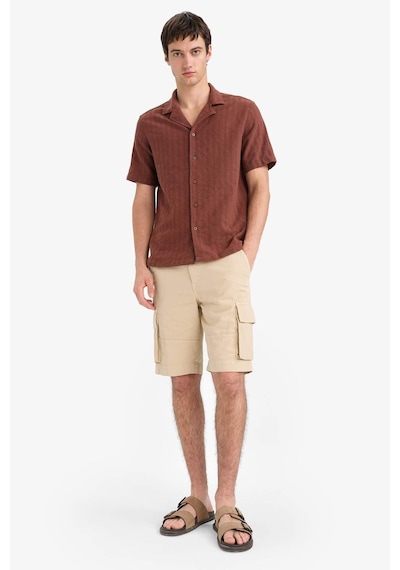 Defacto Regular Fit Polo Yaka Jakarlı Kısa Kollu Gömlek E5693ax25smbn326 Kahve