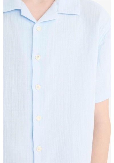 Defacto Erkek Çocuk Oversize Geniş Kalıp Polo Yaka Müslin Kısa Kollu Gömlek W3239a625hsbe174 Mavi