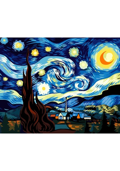 Sayılarla Boyama Numaralı Tuval Seti Boya Fırça Dahil 40x50 Cm Yıldızlı Geceler