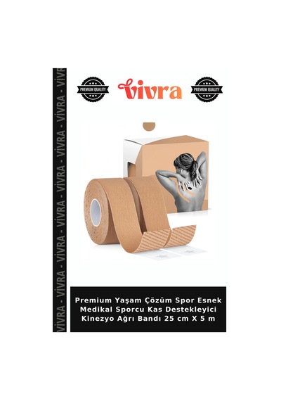 Premium Yaşam Çözüm Spor Esnek Medikal Sporcu Kas Destekleyici Kinezyo Bandı 25 Cm X 5 M
