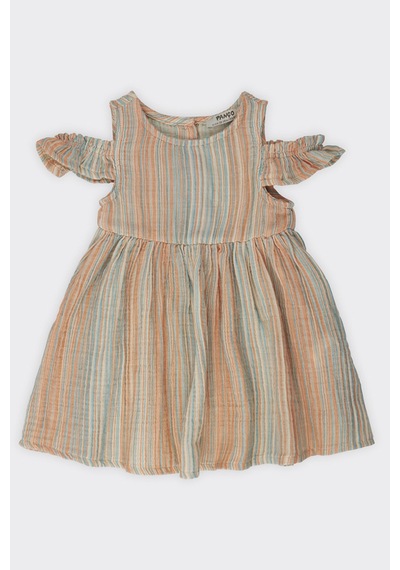 Kız Bebek Çizgi Desenli Oranj Elbise 4239824