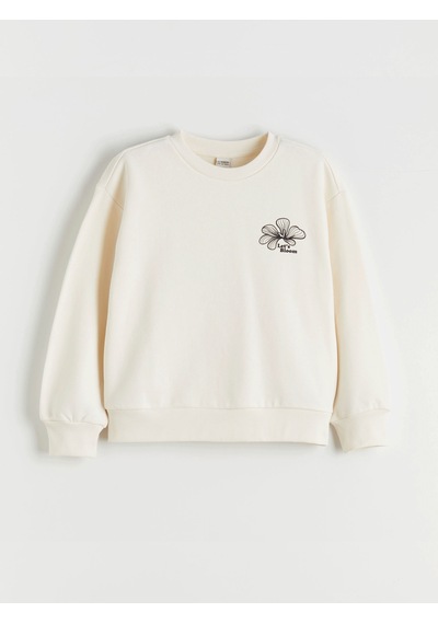 LC Waikiki Lcw Kids Ekru Bisiklet Yaka Çiçekli Kız Çocuk Sweatshirt Ecru
