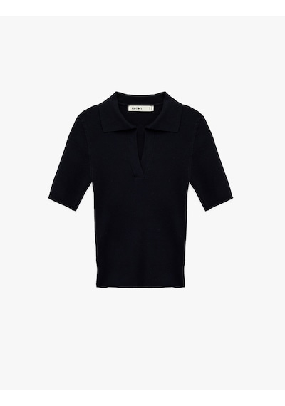 Koton Slim Fit Kısa Kollu Polo Yaka Triko Kazak Lacivert 6sak90017ht