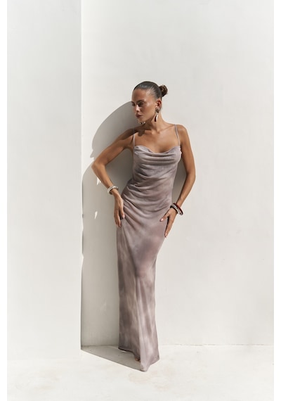 Mai Collection Mai Studios Co. Chomhan Askılı Degaje Duman Uzun Elbise M