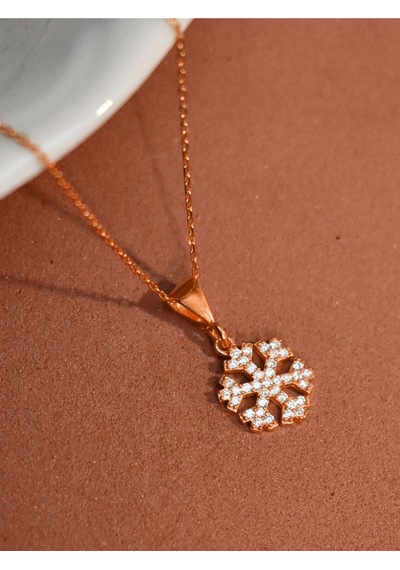 Brezza Lusso Jewelry Rose Renk Kar Tanesi Gümüş Kolye 42 CM