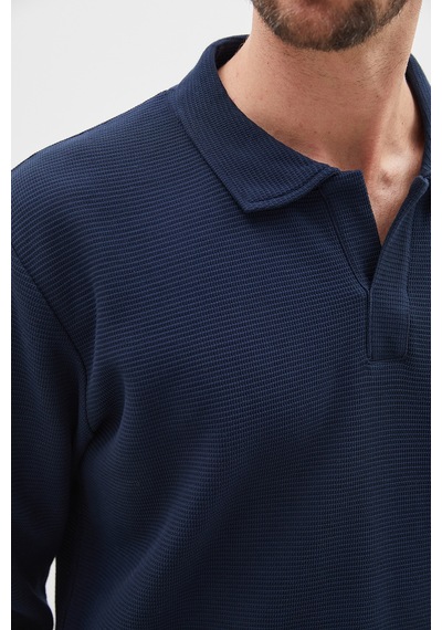 Fullamoda Petek Kumaş Apaş Yaka Regular Sweatshirt Lacivert
